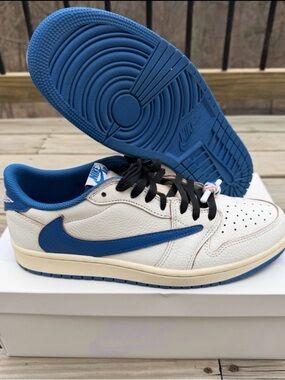 Nike Jordan Retro 1 Low Travis Scott X Fragment Sail Black Blue Sz 10.5 Shoes 🔥
